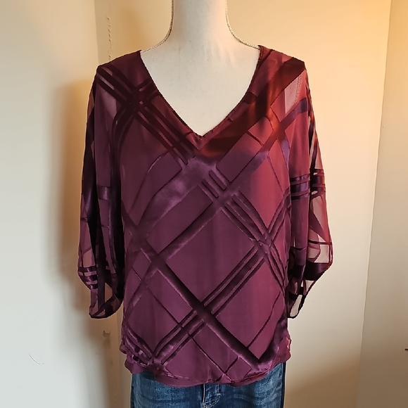 White House Black Market Tops - White House Black Market Deep Purple V-Neck Blouse